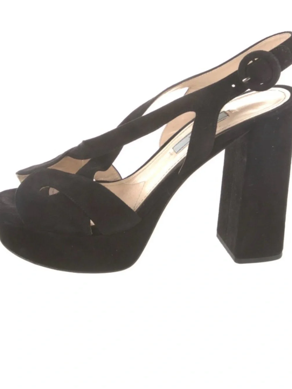 Prada Black Suede Platform Block-Heel Sandals Sz 37